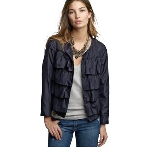 J. Crew Blue Tiered Ruffle Office Formal Neutral Maximalist Blazer Size‎ M